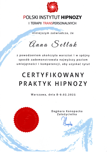 Certyfikat Praktyka Hipnozy
